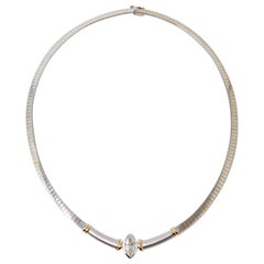 2,00 Karat Marquis Diamant-Kragen Omega Link Halskette zweifarbig 14 Karat Gold