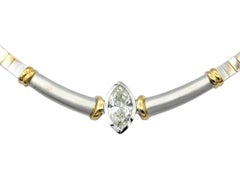 2.00 Carat Marquis Diamond Omega Link Collar Necklace in Two-Tone 14K Gold