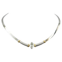 2.00 Carat Marquis Diamond Omega Link Collar Necklace in Two-Tone 14K Gold