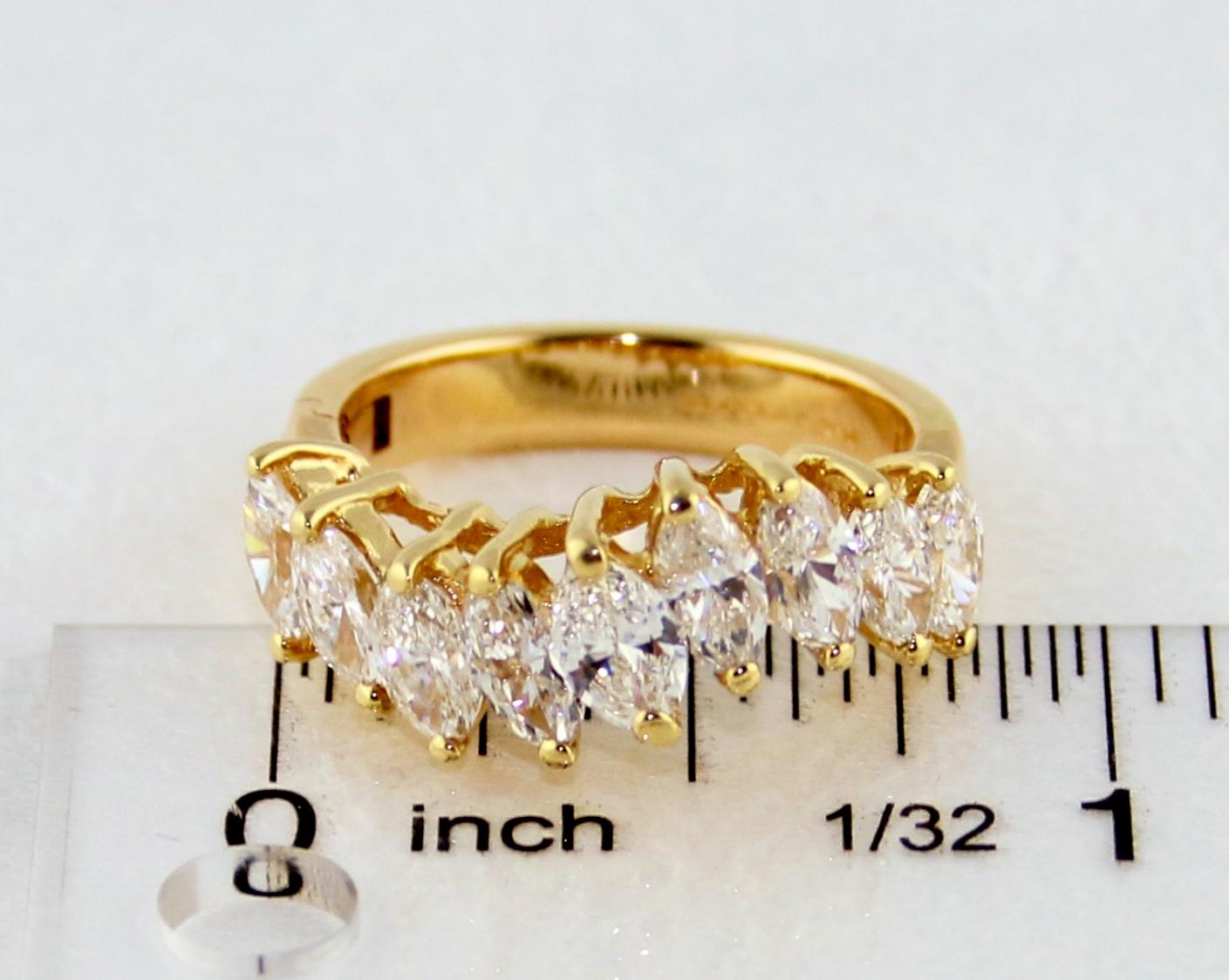 2.00 Carat Marquise Cut Diamond Half Band Wave Gold Ring For Sale 1