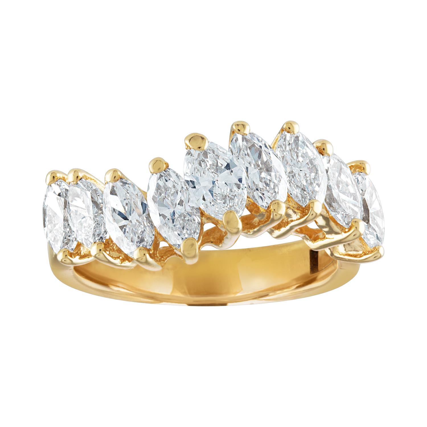 2.00 Carat Marquise Cut Diamond Half Band Wave Gold Ring For Sale