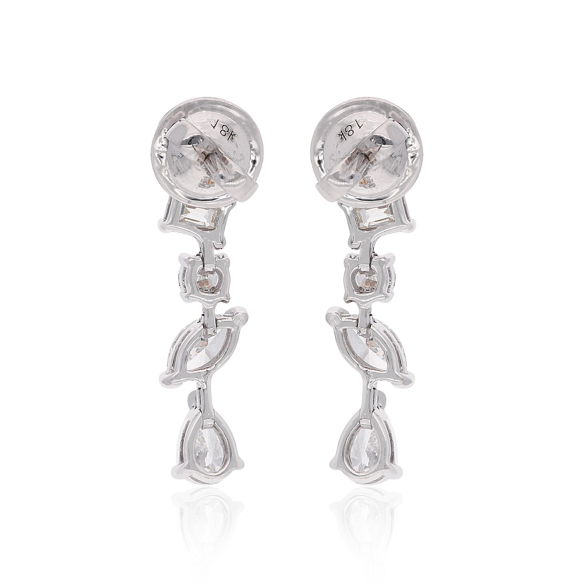 Boucles d'oreilles en or blanc 18 carats avec diamants taille émeraude en forme de poire carrée de 2,00 carats Pour femmes en vente