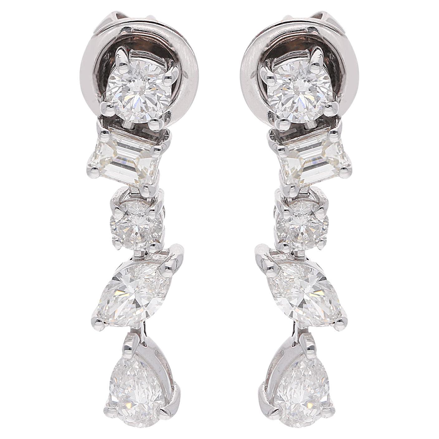 Boucles d'oreilles en or blanc 18 carats avec diamants taille émeraude en forme de poire carrée de 2,00 carats en vente