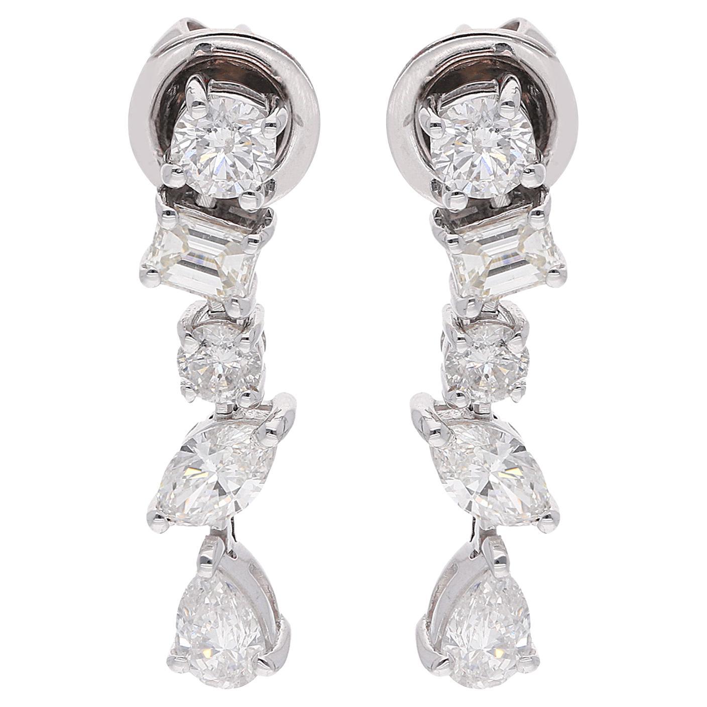 2.00 Carat Marquise Pear Round Emerald Cut Diamond Earrings 18 Karat White Gold