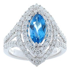blue topaz marquise ring 2.00 Carat Marquise Swiss Blue Topaz and Diamonds Cocktail Ring 18 Karat Gold