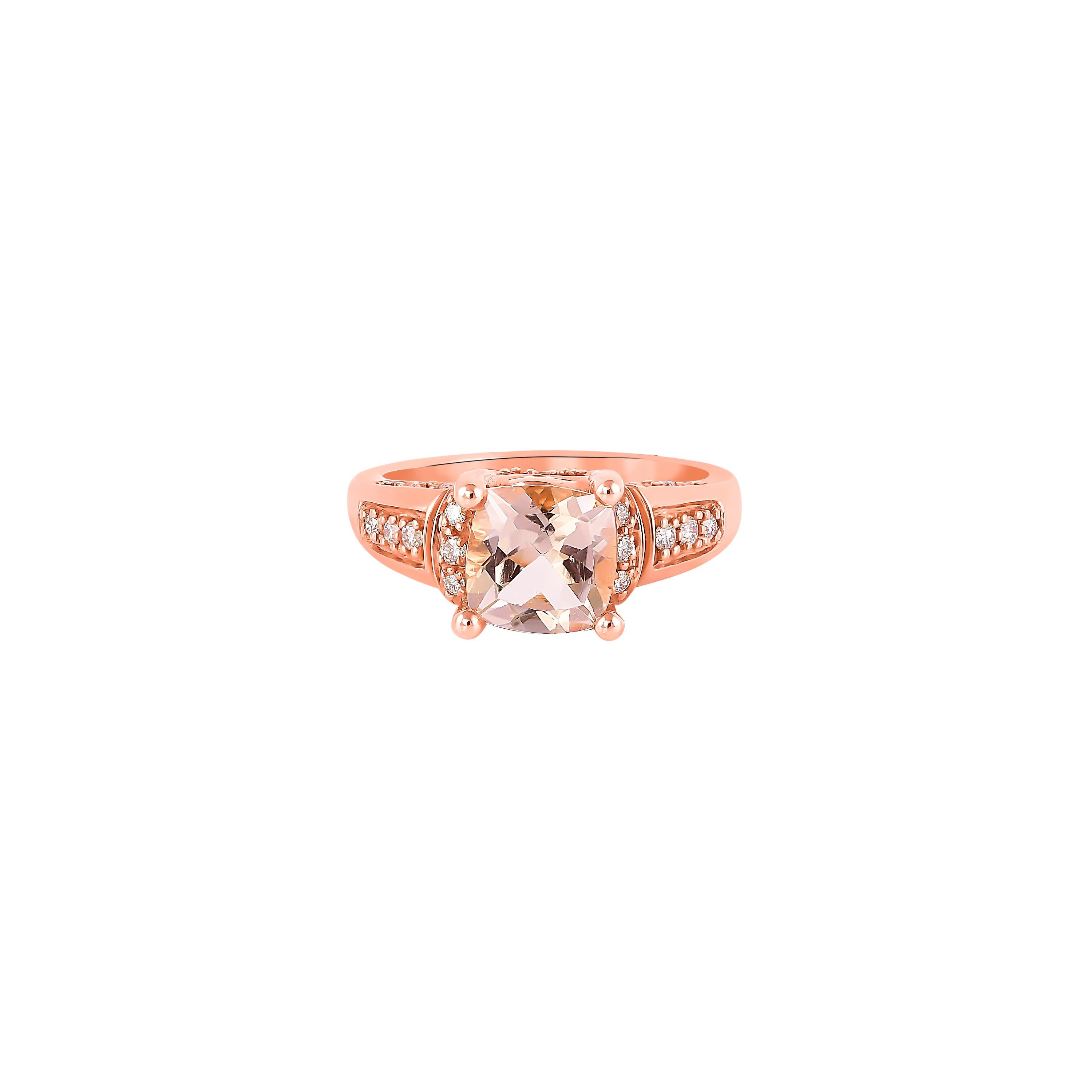 Contemporary 2.00 Carat Morganite and Diamond Ring in 18 Karat Rose Gold For Sale