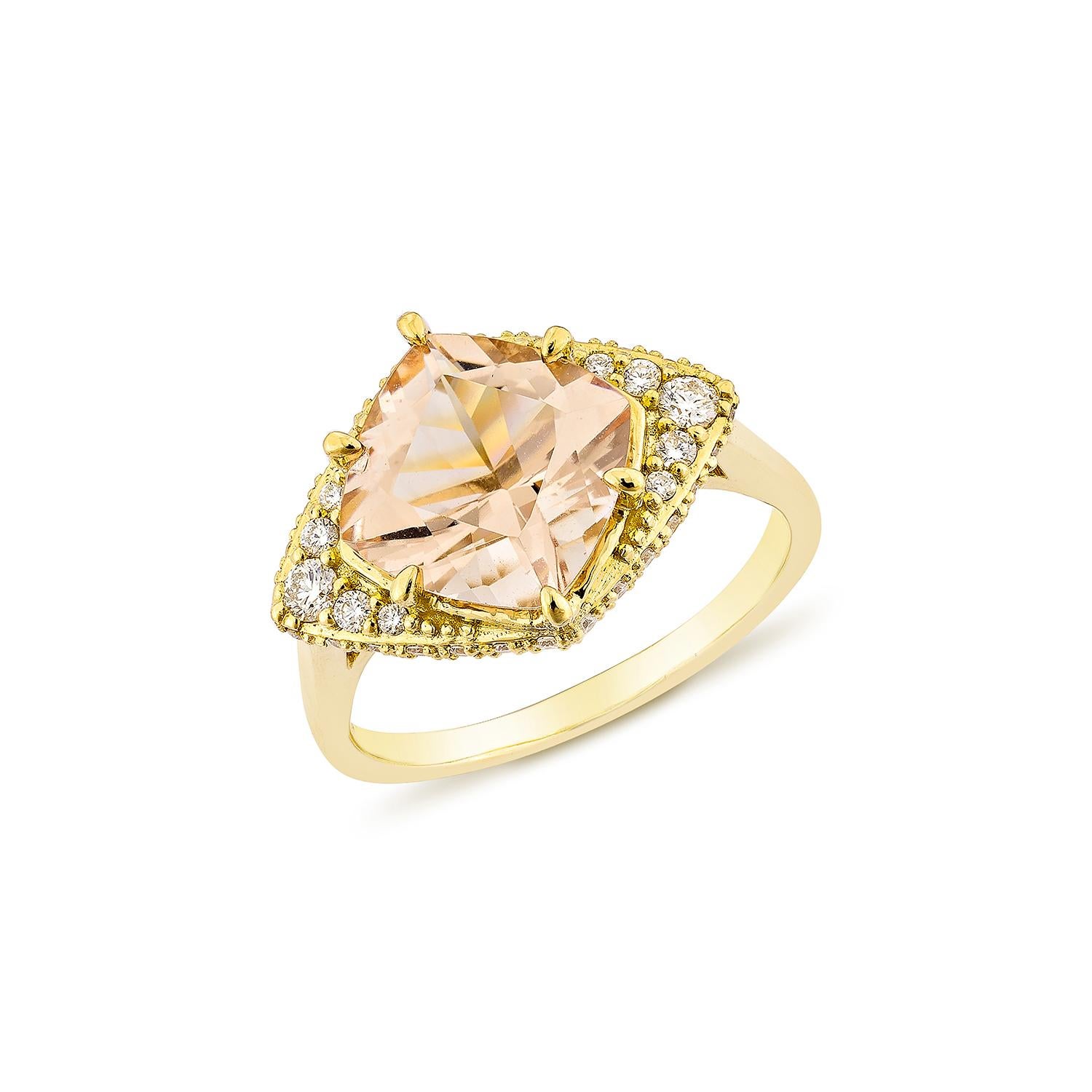 Contemporary 2.00 Carat Morganite Fancy Ring in 18Karat Yellow Gold with White Diamond.    For Sale