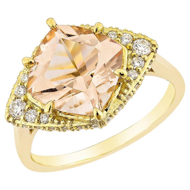 2.00 Carat Morganite Fancy Ring in 18Karat Yellow Gold with White Diamond.   