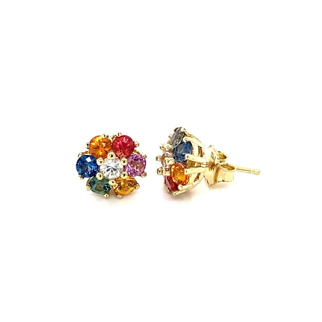 Contemporary 2.00 Carat Multi-Color Sapphire Yellow Gold Stud Earrings