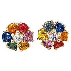 2.00 Carat Multi-Color Sapphire Yellow Gold Stud Earrings