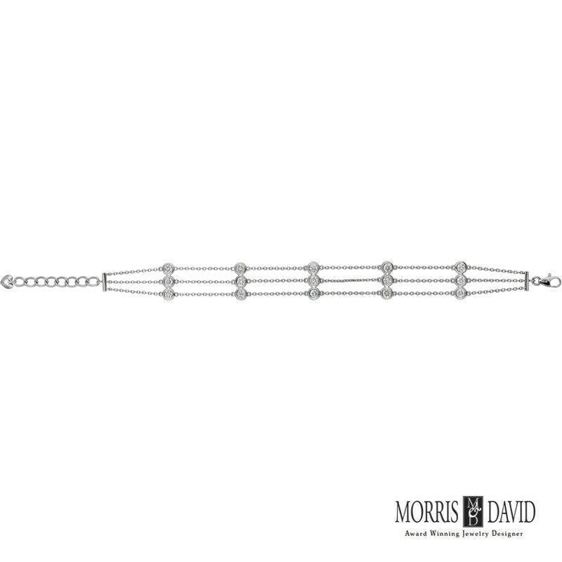 Round Cut 2.00 Carat Natural 3 Rows Diamond Bracelet G SI 14k White Gold For Sale