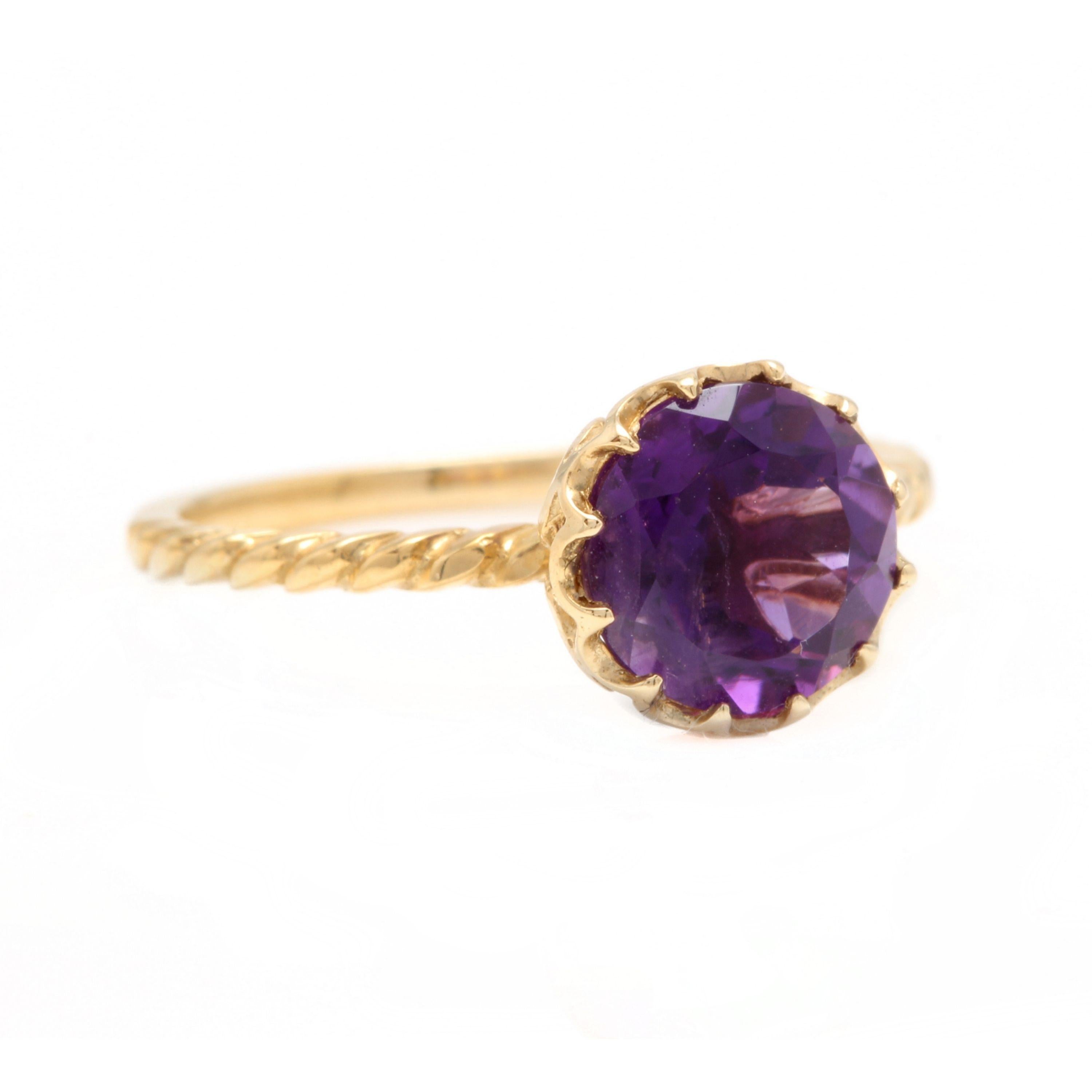 2.00 Carats Exquisite Natural Amethyst 14K Solid Yellow Gold Ring

Stamped: 14K

Total Natural Amethyst Weight is: Approx. 2.00 Carats

Amethyst Measures: Approx. 8.00mm

Ring total weight: Approx. 2.0 grams

Ring size 7 ( We offer free resizing