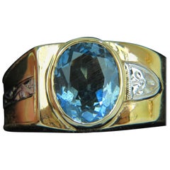 2.00 Carat Natural Aquamarine Diamond Ring Solitaire Deco 14 Karat