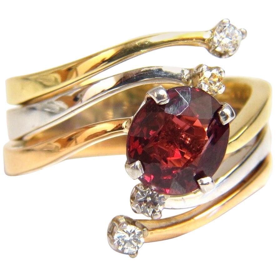 2.00 Carat Natural Blood Red Orange Spinel Diamonds Bypass Ring 14 Karat For Sale