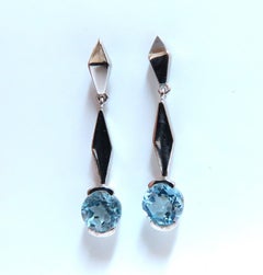 2.00 Carat Natural Blue Topaz Dangle Earrings 14 Karat Gold*