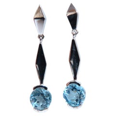 2.00 Carat Natural Blue Topaz Dangle Earrings 14 Karat Gold*