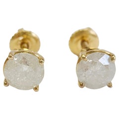 2.00 Carat Natural Brilliant Round Diamond Studs Yellow Gold 14 Karat