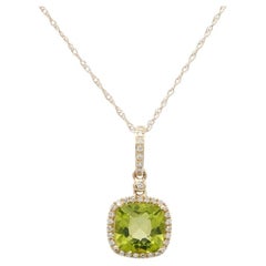 2.00 Carat Natural Cushion Cut Peridot & Diamond Halo Pendant Necklace
