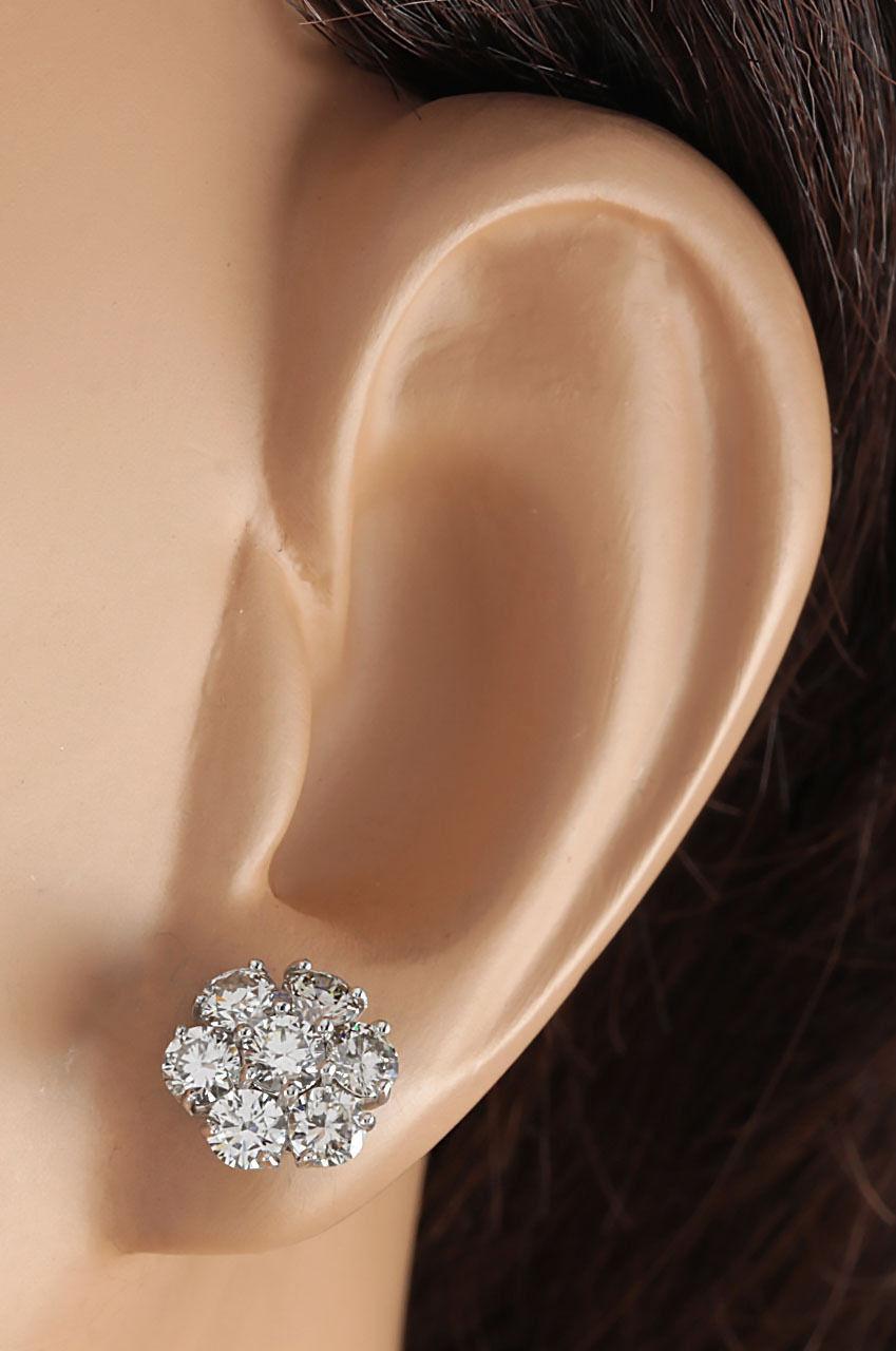 Round Cut Diamond Stud Earrings In 14 Karat White Gold  For Sale