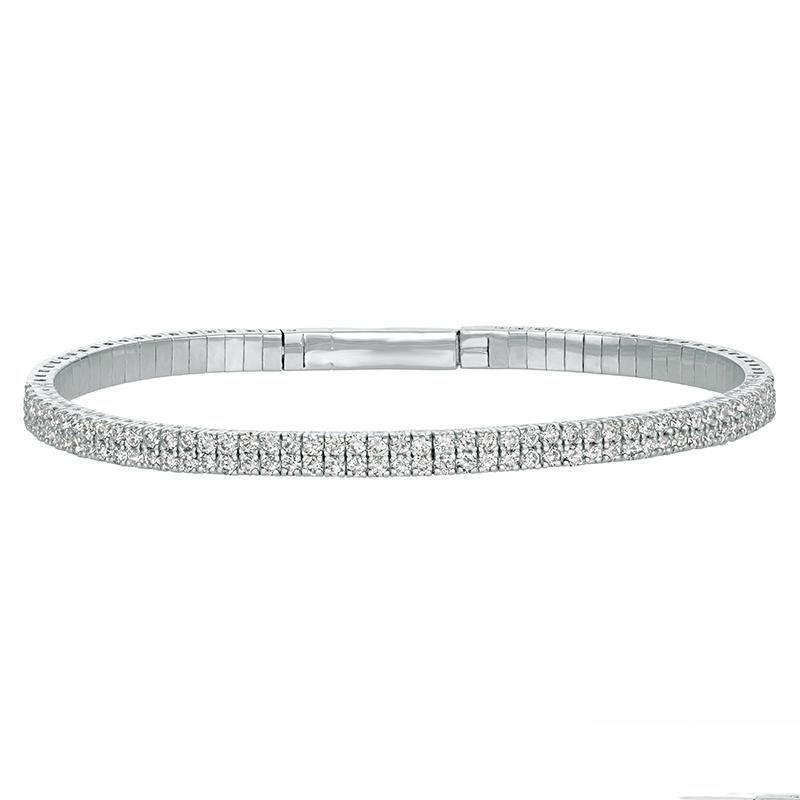 Contemporary 2.00 Carat Natural Diamond 2 Rows Flexible Bracelet G SI 14k White Gold For Sale