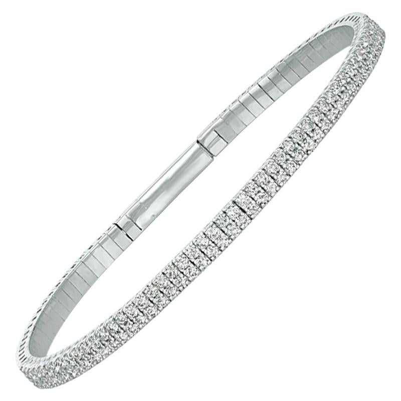2.00 Carat Natural Diamond 2 Rows Flexible Bracelet G SI 14k White Gold For Sale