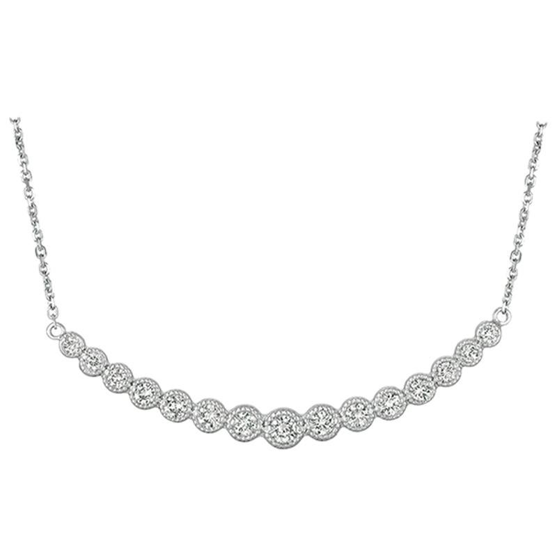 2.00 Carat Natural Diamond Bar Necklace 14 Karat White Gold G SI Chain For Sale