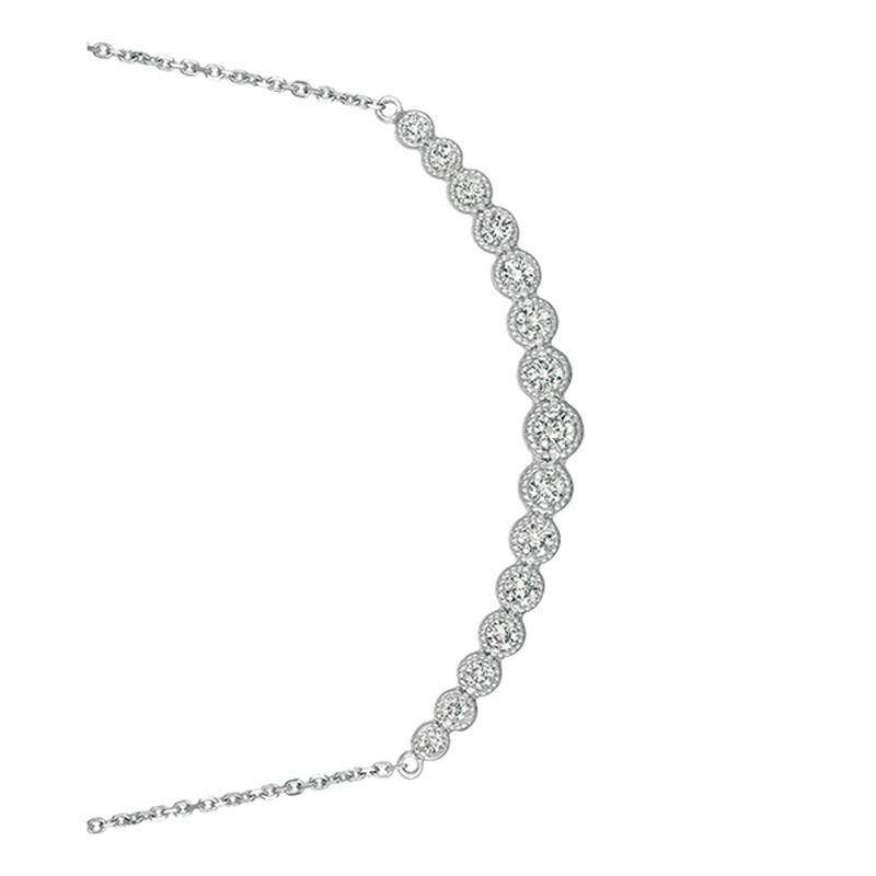 Round Cut 2.00 Carat Natural Diamond Bar Necklace 14 Karat White Gold G SI Chain For Sale