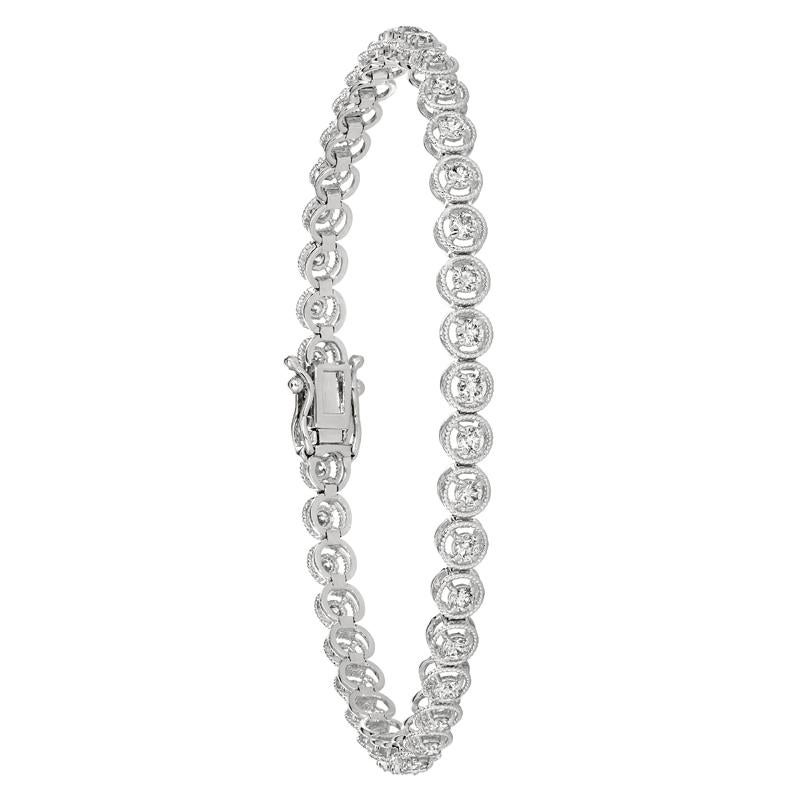 Taille ronde Bracelet en or blanc 14 carats avec diamants naturels de 2,00 carats G SI en vente