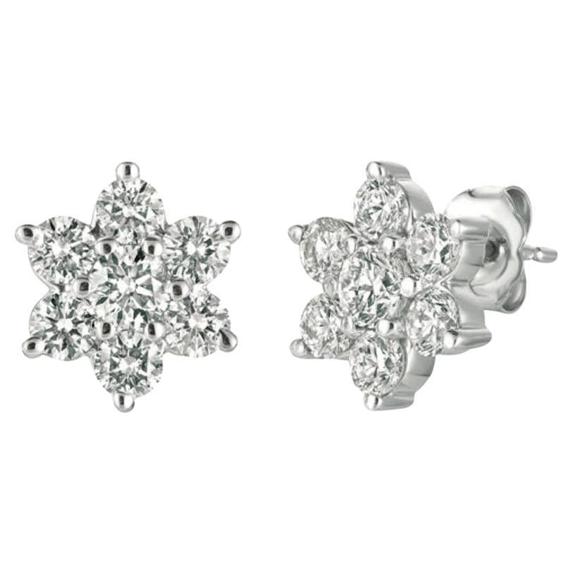 2.00 Carat Natural Diamond Cluster Flower Star Earrings G SI 14K White Gold For Sale