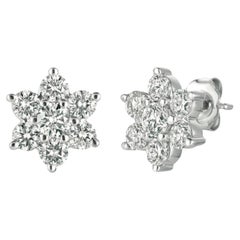 2.00 Carat Natural Diamond Cluster Flower Star Earrings G SI 14K White Gold