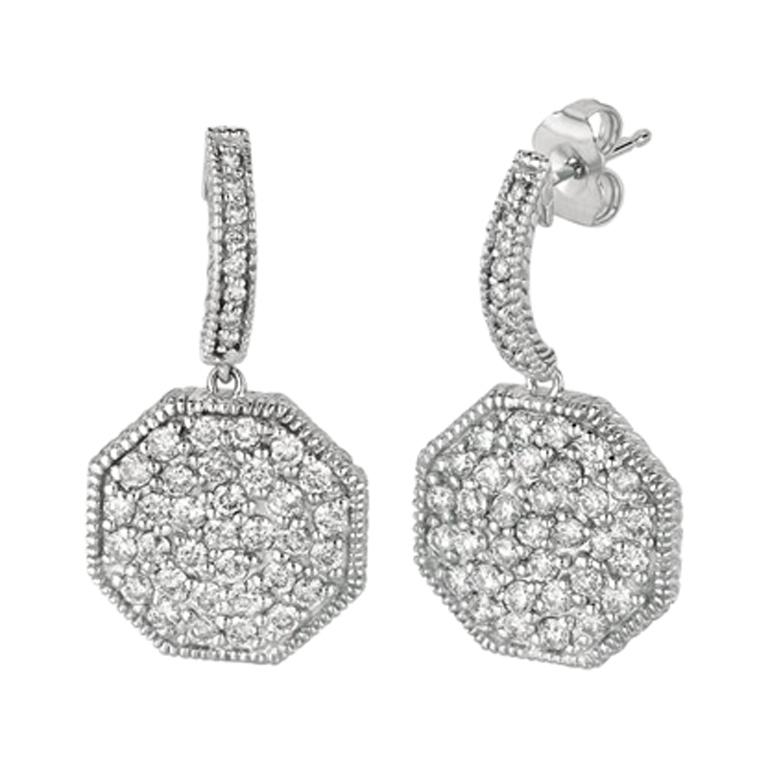 2.00 Carat Natural Diamond Drop Earrings G SI 14k White Gold For Sale