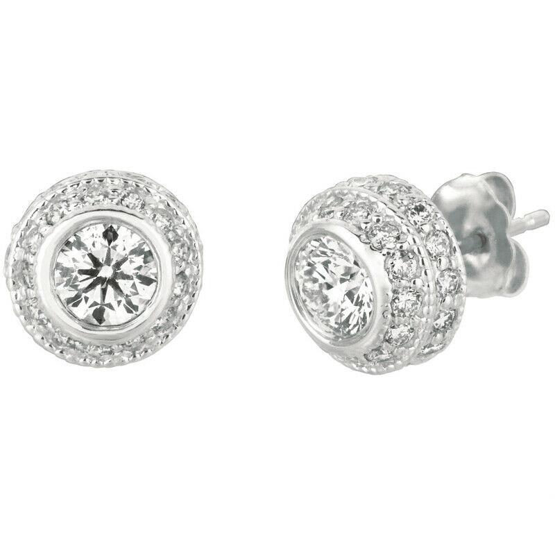 Round Cut 2.00 Carat Natural Diamond Earrings G SI 14K White Gold For Sale