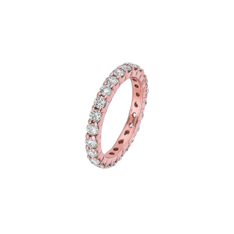 Round Cut 2.00 Carat Natural Diamond Eternity Ring Band 14 Karat Rose Gold For Sale