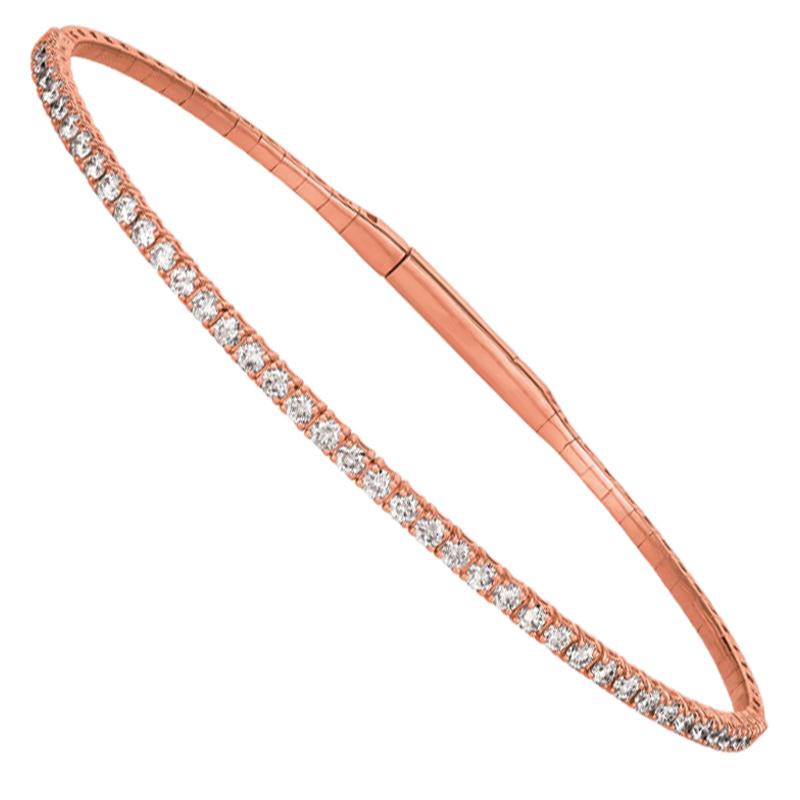 Bracelet jonc souple en or rose 14 carats avec diamants naturels de 2,00 carats G-H SI en vente