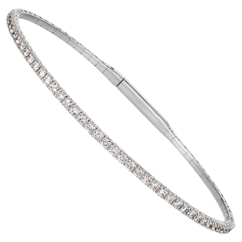 Bracelet jonc souple en or blanc 14 carats avec diamants naturels de 2,00 carats G-H SI