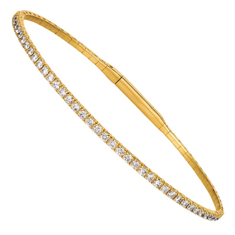 2.00 Carat Natural Diamond Flexible Bangle Bracelet G-H SI 14 Karat Yellow Gold For Sale