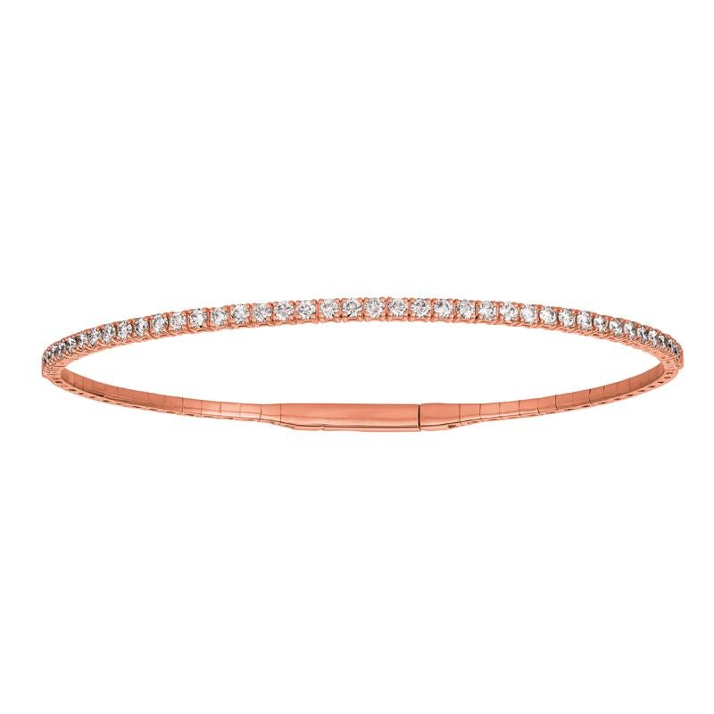 Contemporary 2.00 Carat Natural Diamond Flexible Bangle Bracelet G-H SI 14 Karat Rose Gold For Sale