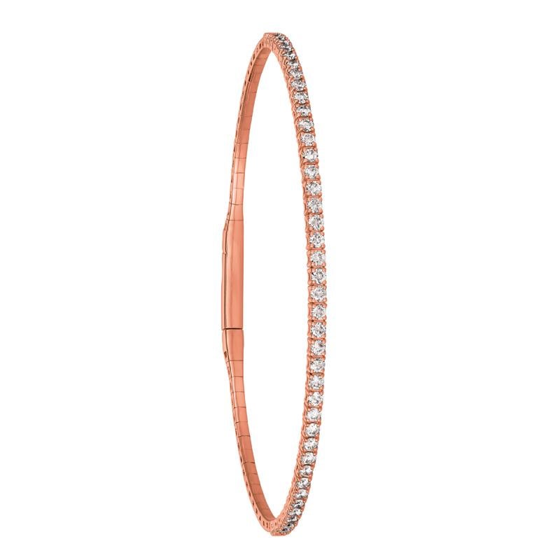 Round Cut 2.00 Carat Natural Diamond Flexible Bangle Bracelet G-H SI 14 Karat Rose Gold For Sale