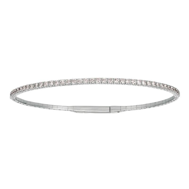 Contemporary 2.00 Carat Natural Diamond Flexible Bangle Bracelet G-H SI 14 Karat White Gold For Sale
