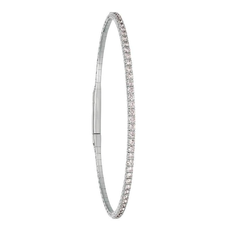 Round Cut 2.00 Carat Natural Diamond Flexible Bangle Bracelet G-H SI 14 Karat White Gold For Sale