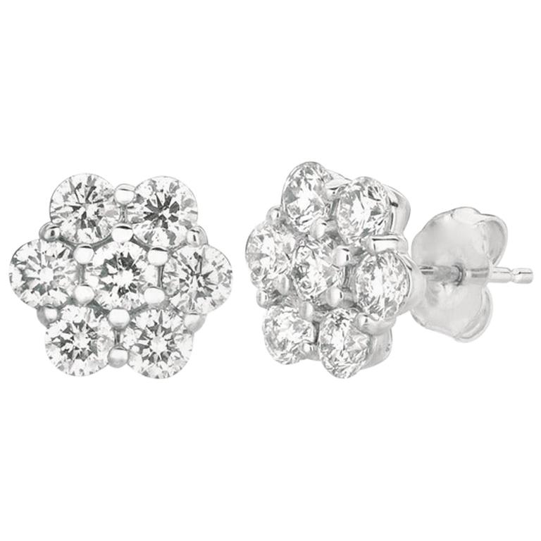2.00 Carat Natural Diamond Flower Earrings G SI 14 Karat White Gold