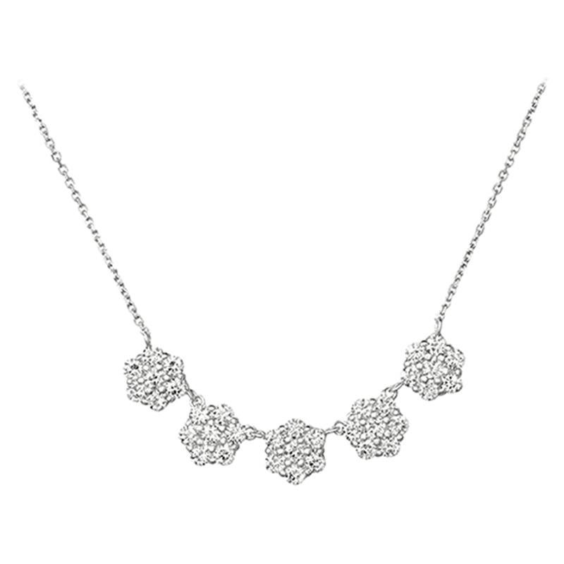2.00 Carat Natural Diamond Flower Necklace Pendant 14 Karat White Gold Chain