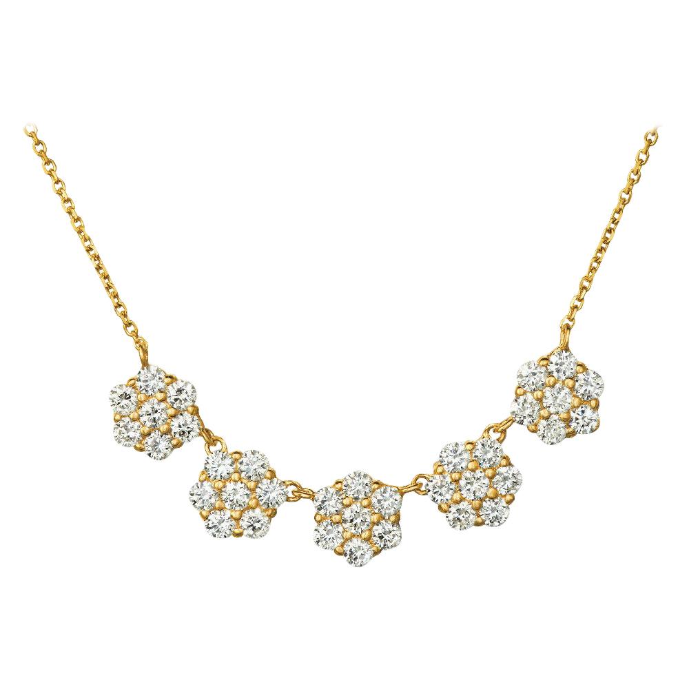 2.00 Carat Natural Diamond Flower Necklace Pendant 14 Karat Yellow Gold Chain