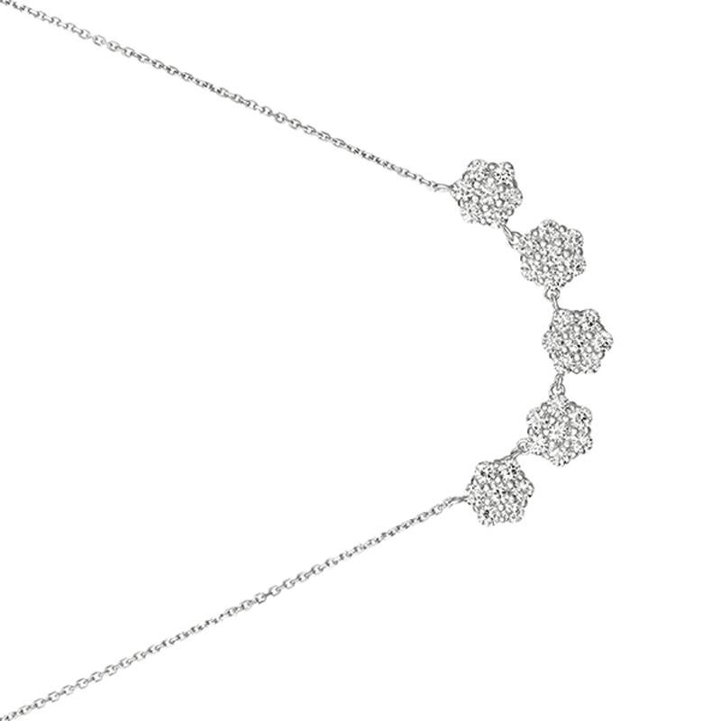 Round Cut 2.00 Carat Natural Diamond Flower Necklace Pendant 14 Karat White Gold Chain For Sale