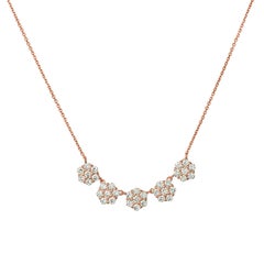 2.00 Carat Natural Diamond Flower Necklace Pendant 14 Karat Yellow Gold Chain