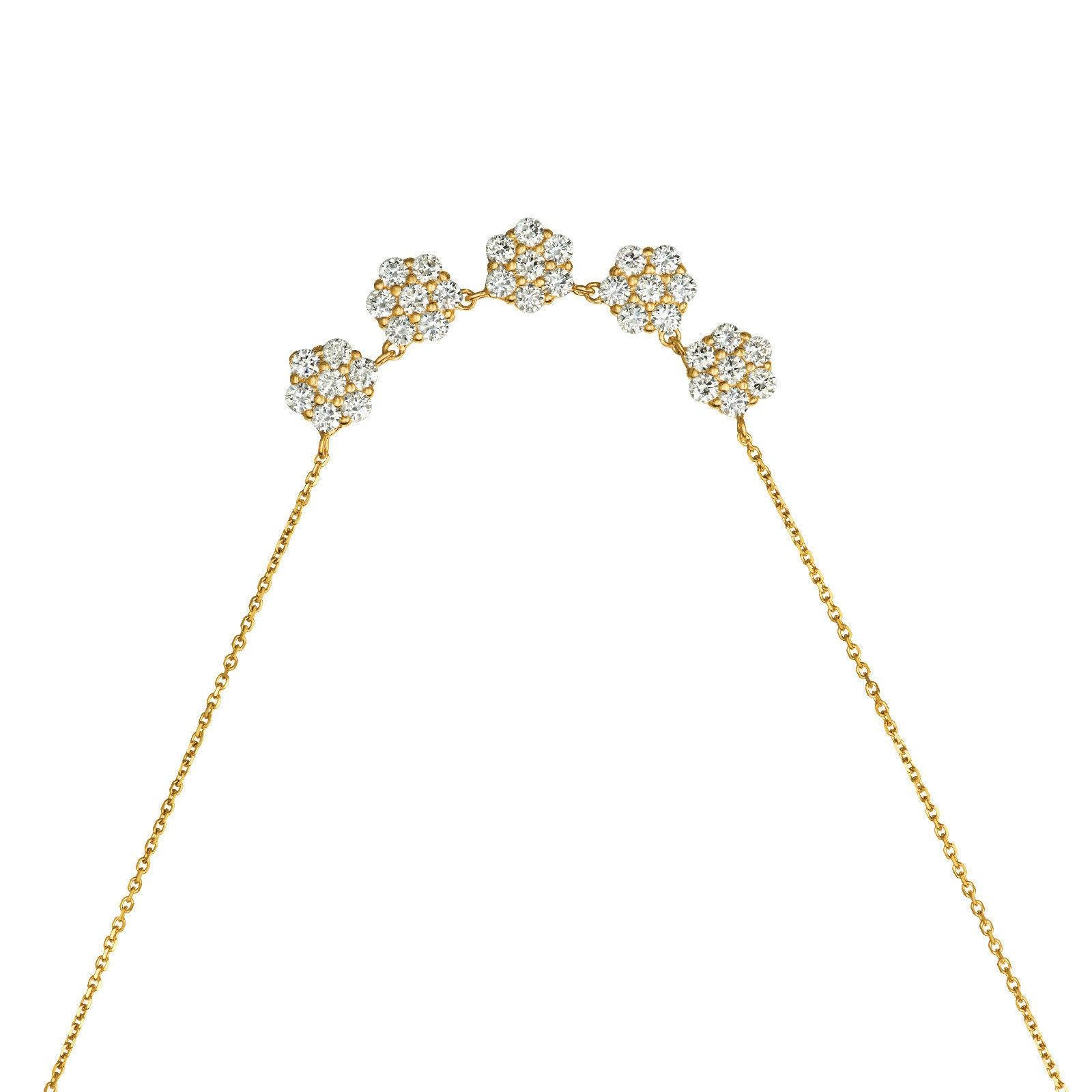 2,00 Karat natürliche Diamant-Blumen-Halskette mit Anhänger aus 14 Karat Gelbgold (Rundschliff) im Angebot