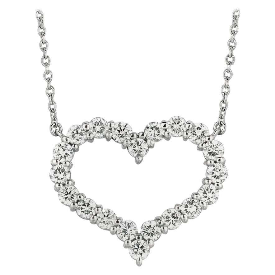 2.00 Carat Natural Diamond Heart Necklace 14 Karat White Gold G SI Chain For Sale