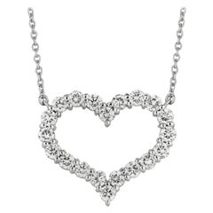 2.00 Carat Natural Diamond Heart Necklace 14 Karat White Gold G SI Chain