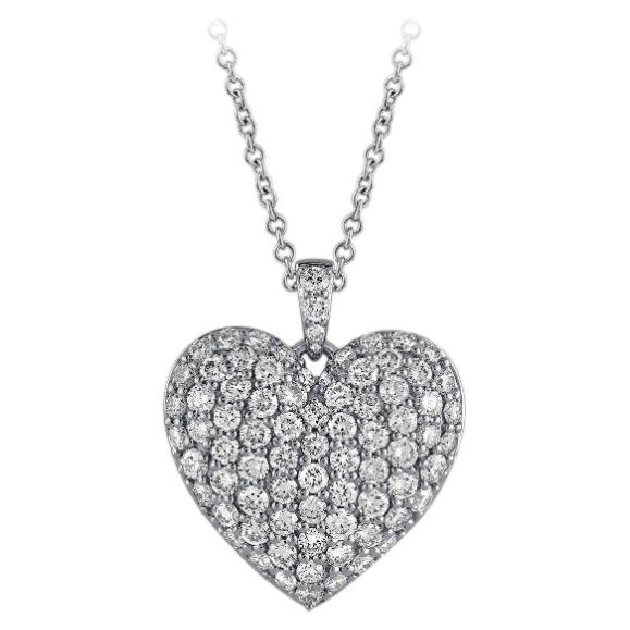 Pre-owned Morris & David 2.00 Carat Natural Diamond Heart Pave Necklace Pendant 14k White Gold