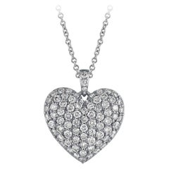 2.00 Carat Natural Diamond Heart Pave Necklace Pendant 14K White Gold